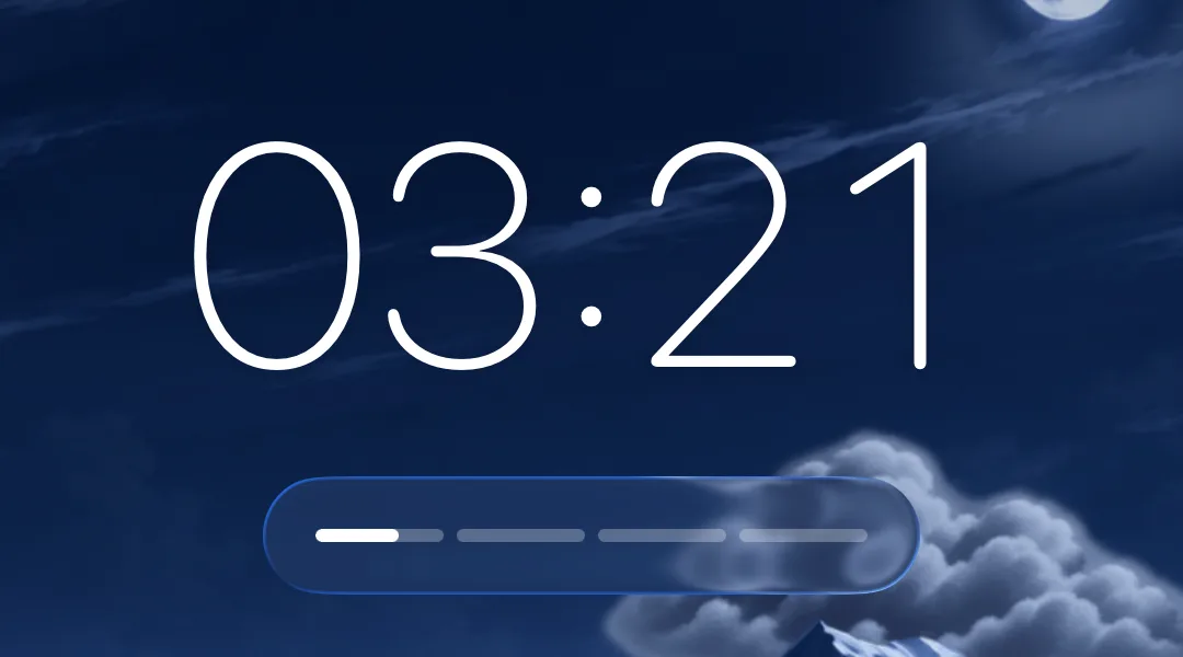 A Yoin session at night: 3 minutes 21 left, a moon over the mountains